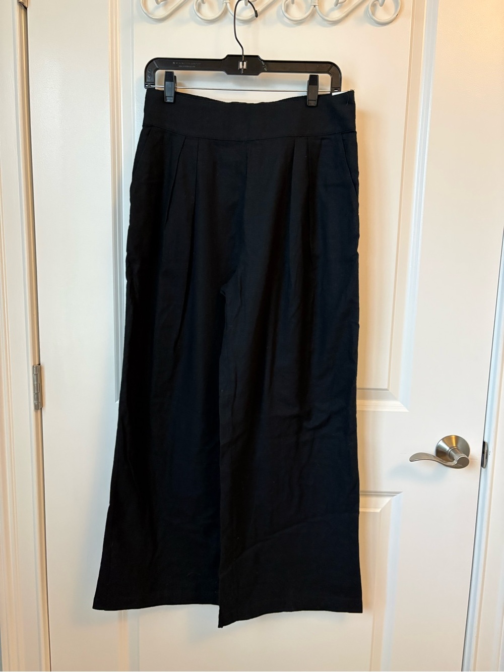 Abercrombie & Fitch Black Linen Blend Pull On Wide Leg Pants Medium SHORT NWT - Picture 2 of 5